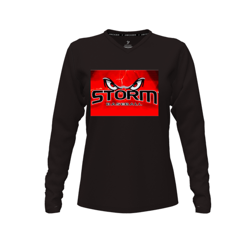 [CUS-DFW-TEES-CMF-VNK-LSL-BLK-FYXS-LOGO3] Decker Comfort T-Shirt (Female Youth XS, Black, V Neck, Logo 3, Long Sleeve)