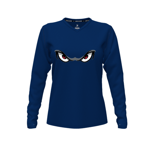 [CUS-DFW-TEES-CMF-VNK-LSL-NVY-FYXS-LOGO1] Decker Comfort T-Shirt (Female Youth XS, Navy, V Neck, Logo 1, Long Sleeve)