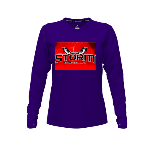[CUS-DFW-TEES-CMF-VNK-LSL-PUR-FYXS-LOGO3] Decker Comfort T-Shirt (Female Youth XS, Purple, V Neck, Logo 3, Long Sleeve)