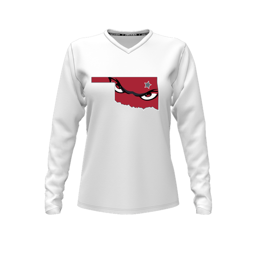 [CUS-DFW-TEES-CMF-VNK-LSL-WHT-FYXS-LOGO2] Decker Comfort T-Shirt (Female Youth XS, White, V Neck, Logo 2, Long Sleeve)