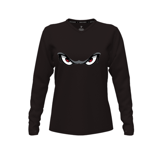 [CUS-DFW-TEES-CMF-VNK-LSL-BLK-FYXS-LOGO1] Decker Comfort T-Shirt (Female Youth XS, Black, V Neck, Logo 1, Long Sleeve)
