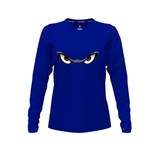 [CUS-DFW-TEES-CMF-VNK-LSL-RYL-FYXS-LOGO1] Decker Comfort T-Shirt (Female Youth XS, Royal, V Neck, Logo 1, Long Sleeve)