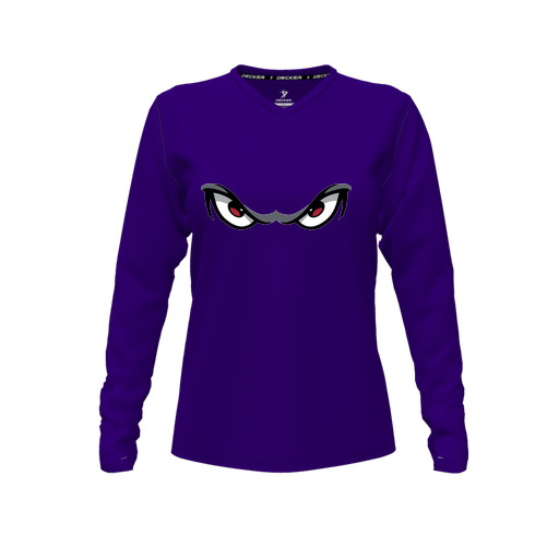 [CUS-DFW-TEES-CMF-VNK-LSL-PUR-FYXS-LOGO1] Decker Comfort T-Shirt (Female Youth XS, Purple, V Neck, Logo 1, Long Sleeve)