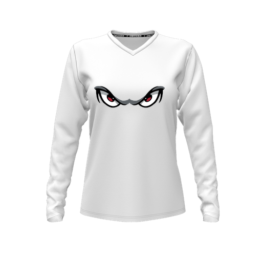 [CUS-DFW-TEES-PER-VNK-LSL-WHT-FYXS-LOGO1] Decker Performance T-Shirt (Female Youth XS, White, V Neck, Logo 1, Long Sleeve)