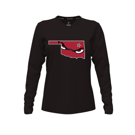 [CUS-DFW-TEES-PER-VNK-LSL-BLK-FYXS-LOGO2] Decker Performance T-Shirt (Female Youth XS, Black, V Neck, Logo 2, Long Sleeve)