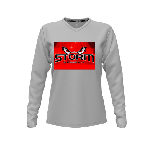 [CUS-DFW-TEES-PER-VNK-LSL-GRY-FYXS-LOGO3] Decker Performance T-Shirt (Female Youth XS, Gray, V Neck, Logo 3, Long Sleeve)