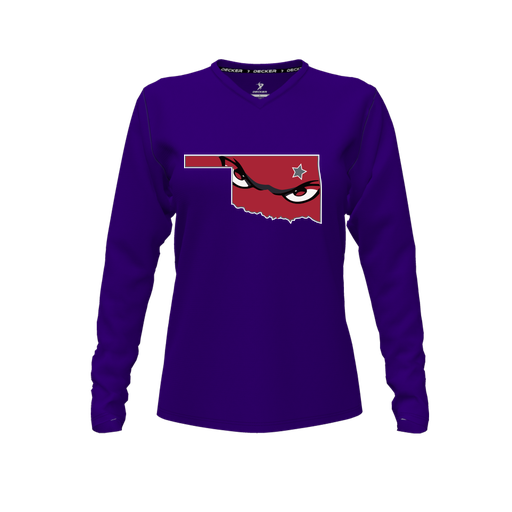 [CUS-DFW-TEES-PER-VNK-LSL-PUR-FYXS-LOGO2] Decker Performance T-Shirt (Female Youth XS, Purple, V Neck, Logo 2, Long Sleeve)